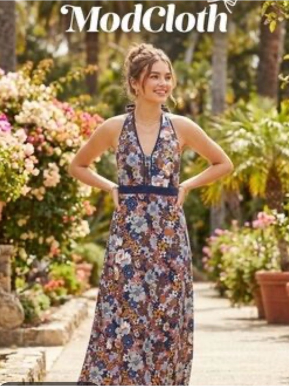ModCloth Blue Floral Halter Maxi Dress